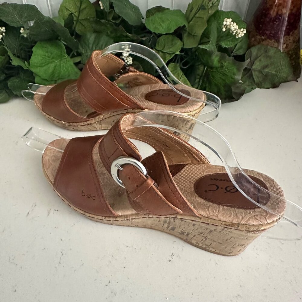 B.o.c Brown Leather Cork Wedge Sandals Size 8 - Picture 9 of 10